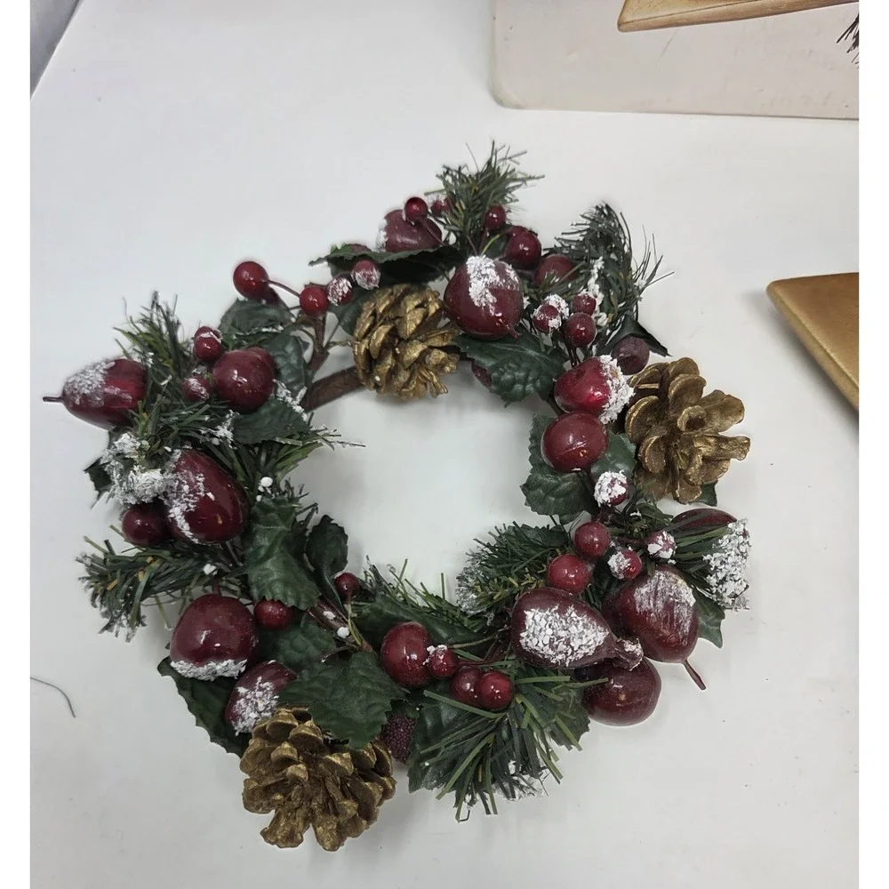 Elements Gold Star Tray Berry Pinecone Wreath Candle Ring Centerpiece No Candle